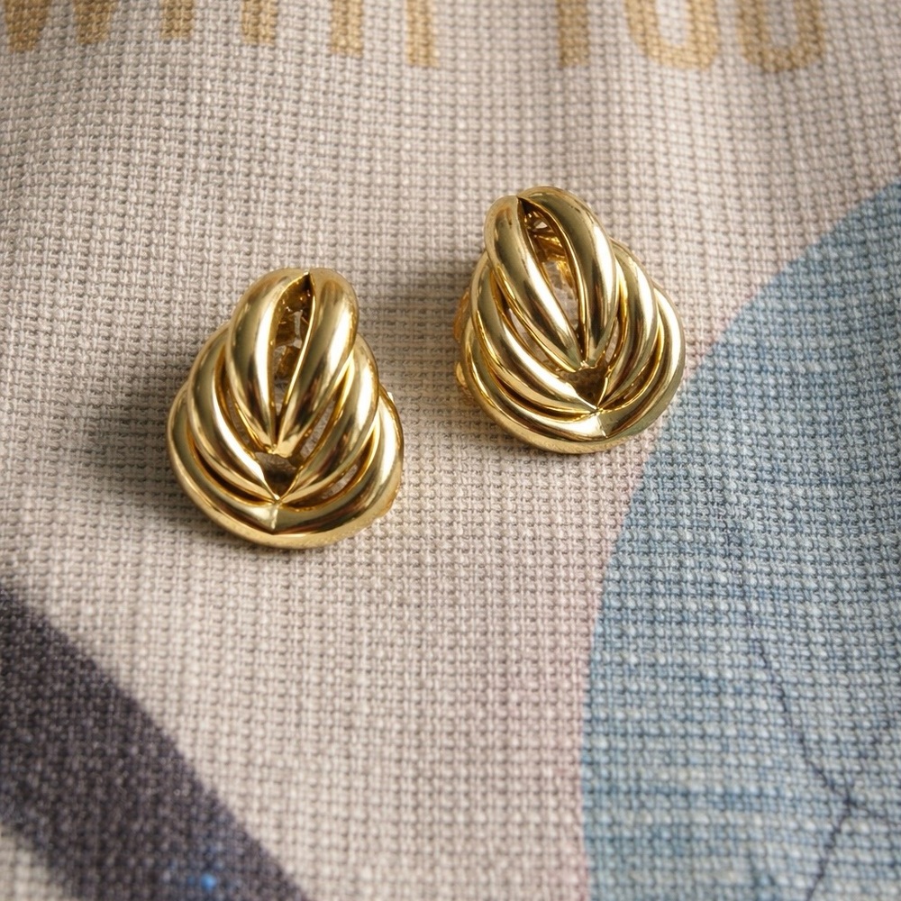 Gold Tone Layered Knot Earrings